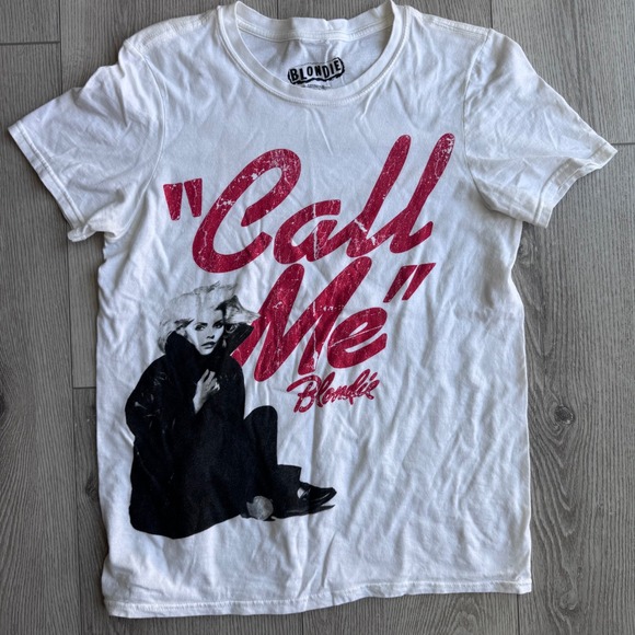 Rock Off Tops - Blondie Call Me Debbie Harry Band Graphic T-Shirt White Cotton Small
